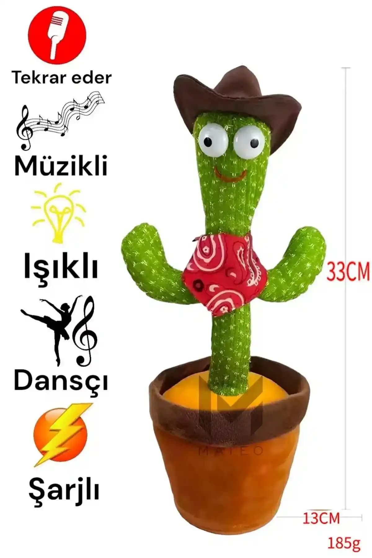 Çocuklar İçin Güvenli ve Eğitici Konuşan Müzikli Işıklı Peluş Kaktüs Oyuncağı
