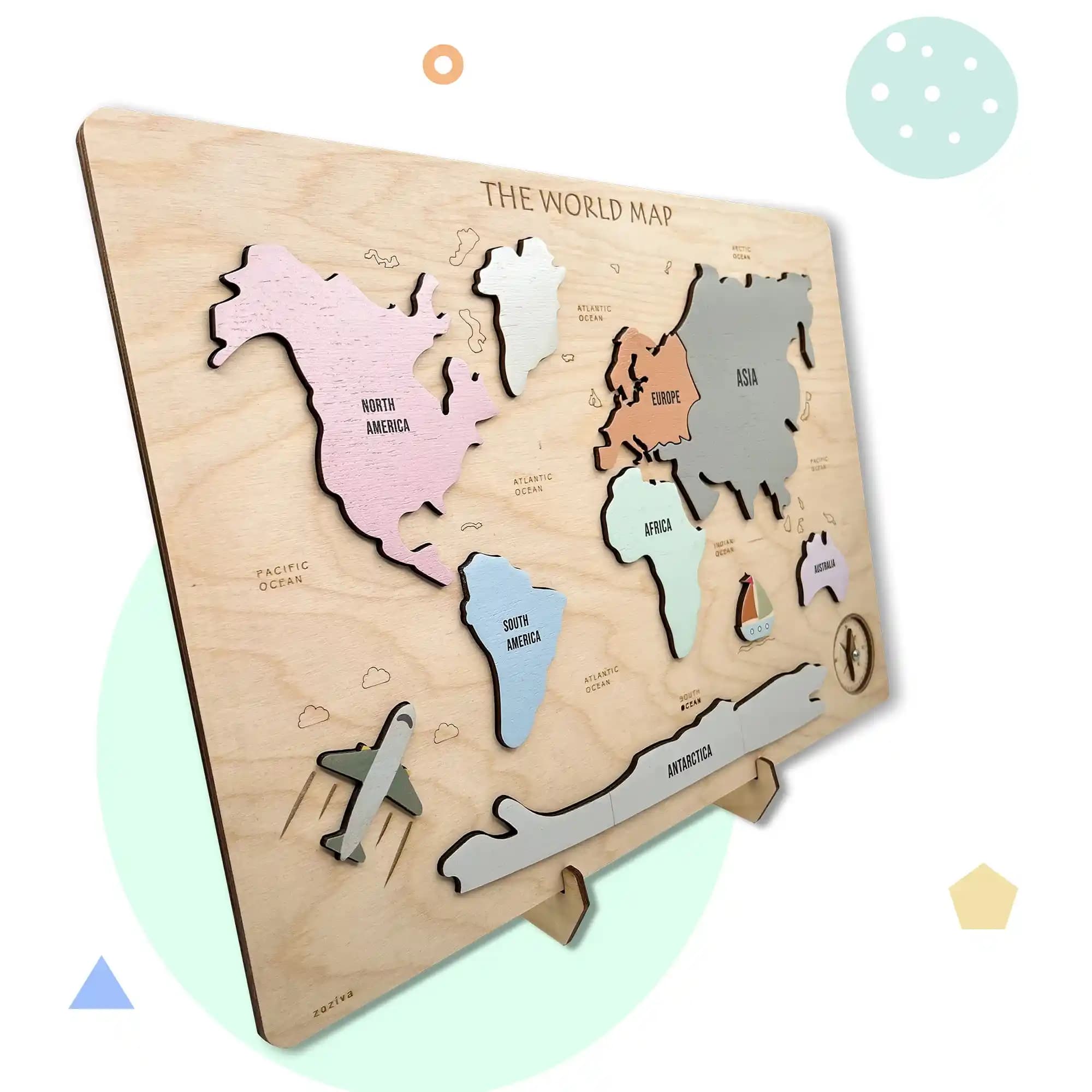 Eğitici Kıtalar Haritası Ahşap Puzzle Çocuklar İçin Öğretici ve Eğlenceli Öğrenme Aracı