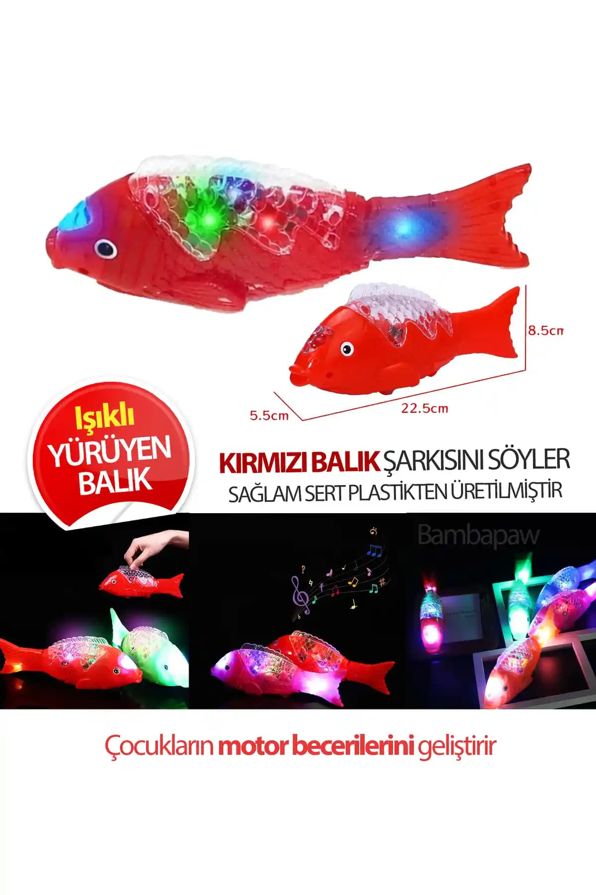 Çocuklar İçin Eğlenceli ve Öğretici Kırmızı Balık Müzikli Işıklı Oyuncak