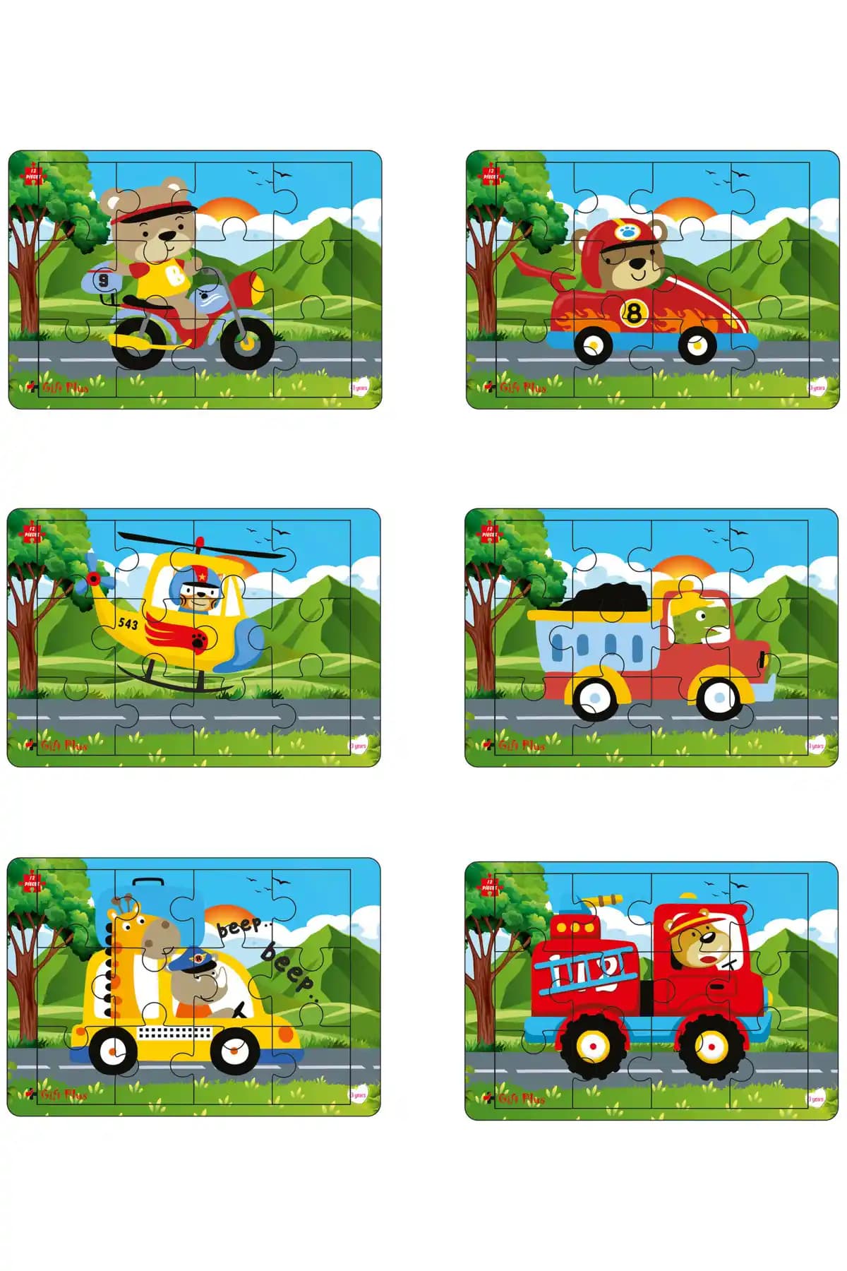 Gift Plus Ahşap Puzzle Seti Arabalar 6'lı Çocuklar İçin Eğitici ve Dayanıklı Oyun Seti