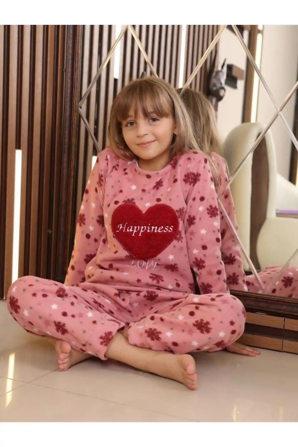 Happiness Çocuk Polar Kışlık Pijama Takımı Rahat ve Şık Tasarımıyla Günlük Kullanım İçin Uygun
