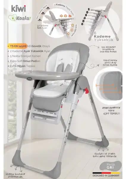 Kiwi Koala All In One Katlanır Tekerlekli Mama Sandalyesi Güvenli ve Pratik Bebek Oturma Çözümü