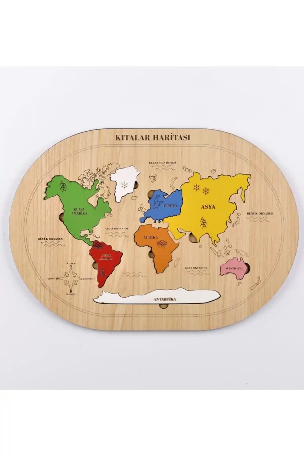 Les Doyen Ahşap Dünya Kıtalar Haritası Montessori Uygun Eğitici Puzzle