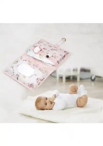 Mbois Baby Pembe Desenli Alt Bakım Çantası Pratik ve Şık Tasarımıyla Bebek Bakımında Kullanışlı