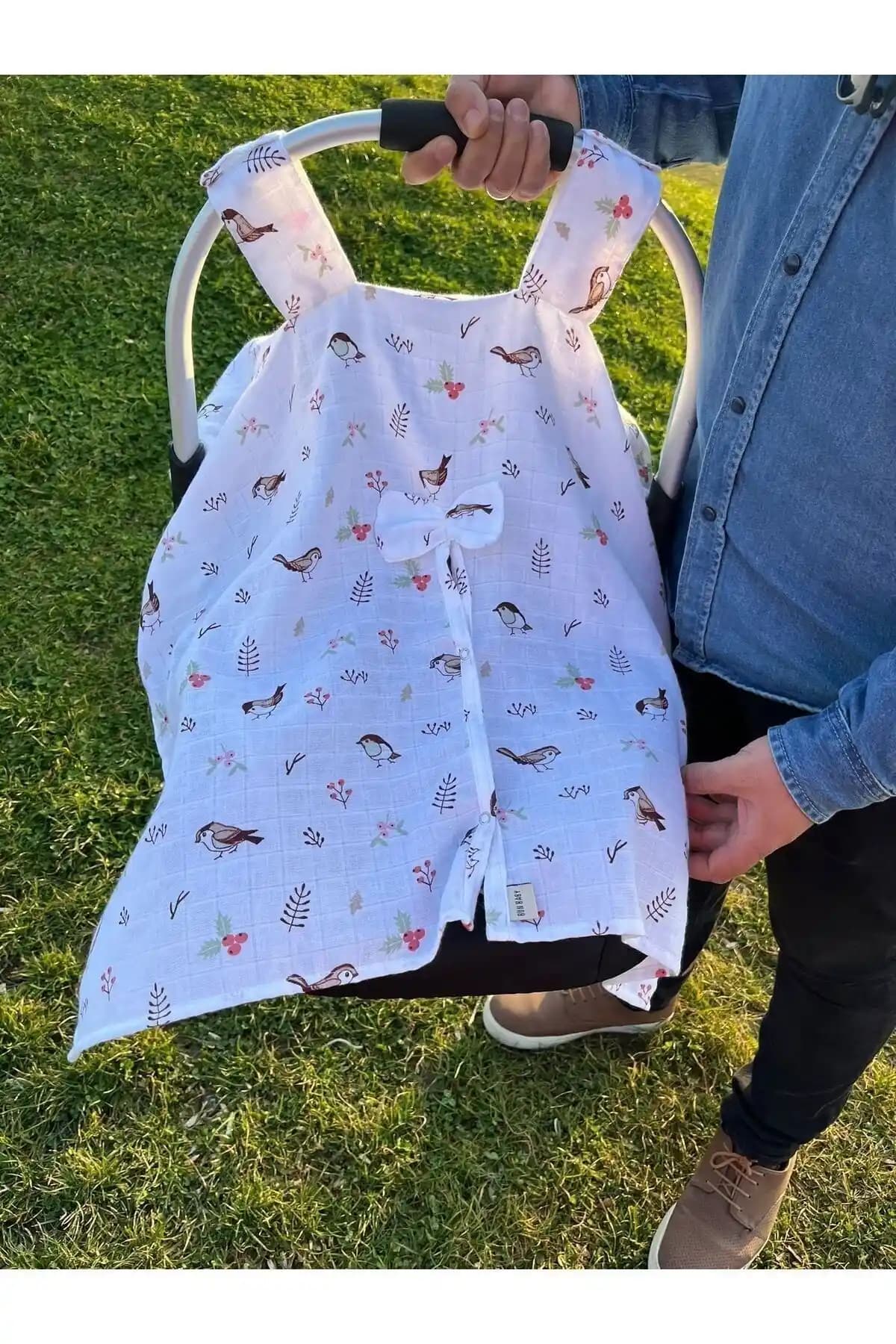 Runbaby Müslin Kumaş Kuş Desenli Puset Örtüsü 75x100cm Sağlıklı ve Şık Tasarım