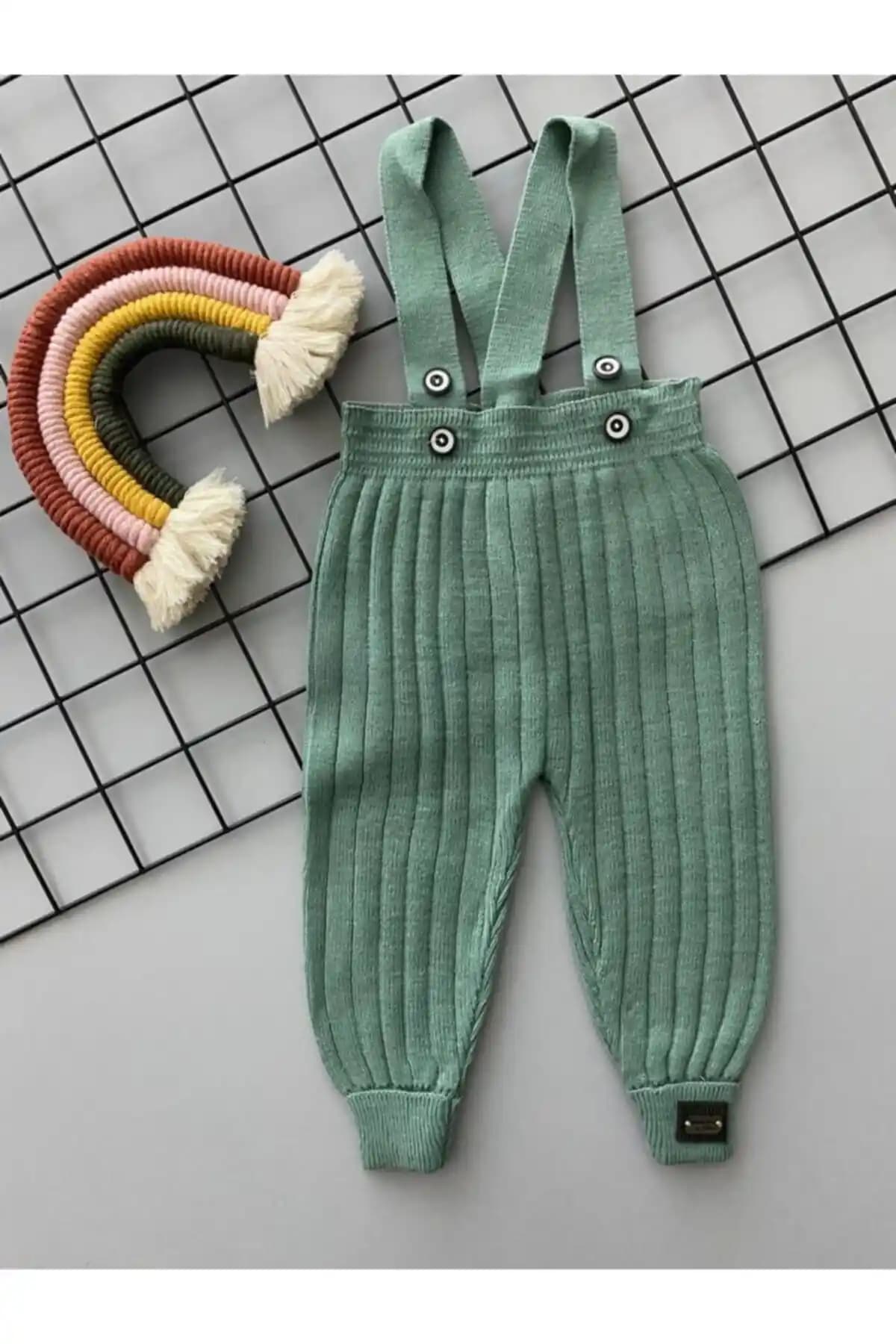 Sparrow Laurel Mint Rengi Askılı Bebek Salopet Pantolon Unisex Rahat ve Şık Tasarım