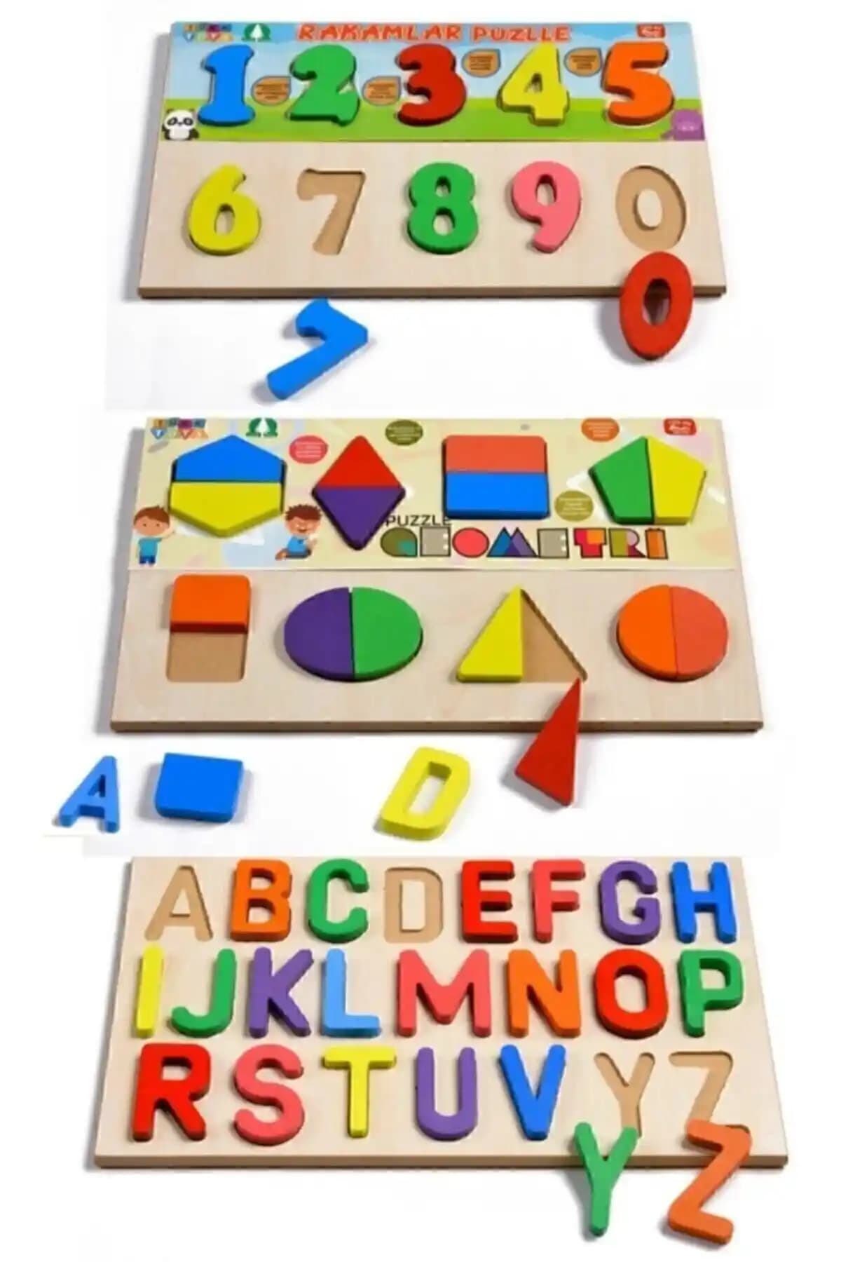 Türk Toys Ahşap Puzzle 3'ü 1 Arada Çocuklar İçin Eğitici ve Dayanıklı Oyuncak