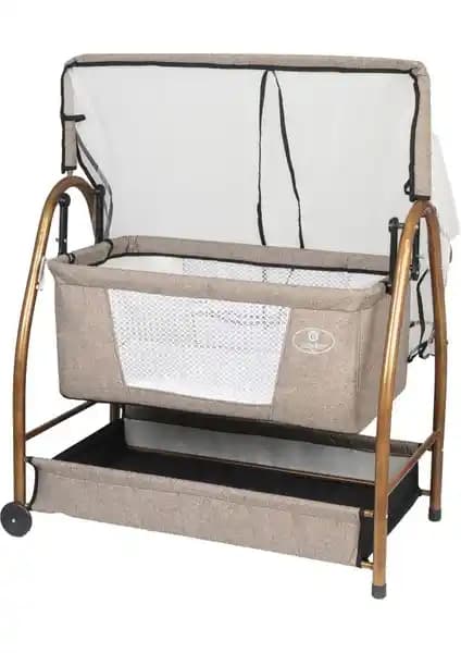 Bebelow Keten Kumaş Profil Sallanabilir Gold Portatif Bebek Beşiği ve Özellikleri