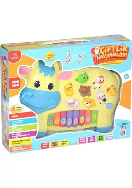 Can Ali Toys Işıklı Müzikli İnek Görünümlü Piyano Çocuklar İçin Eğlenceli ve Öğretici Oyuncak