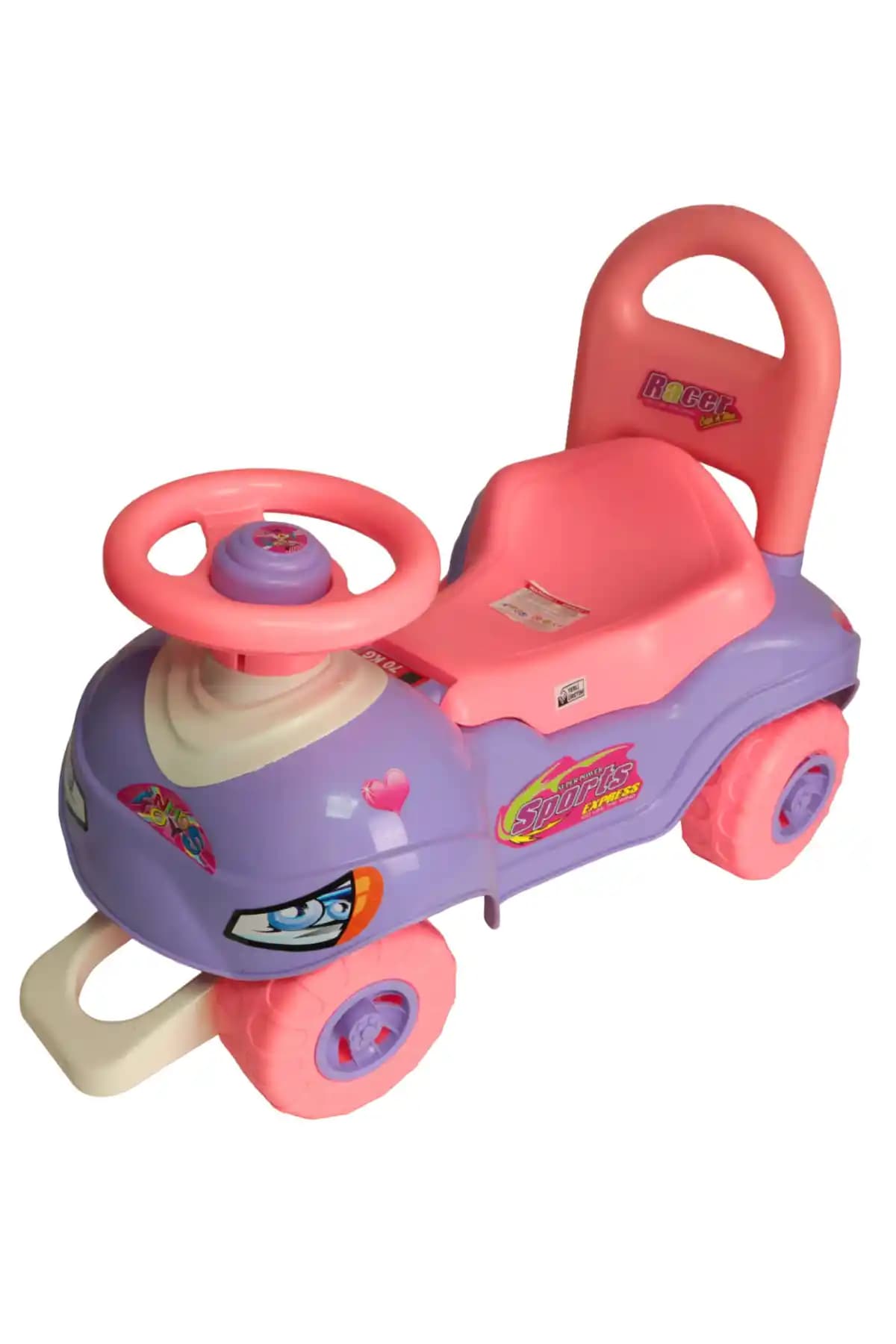 Enhoş Pembe Direksiyonlu Çocuk Arabası İlk Adım ve Motor Gelişimi İçin Uygun