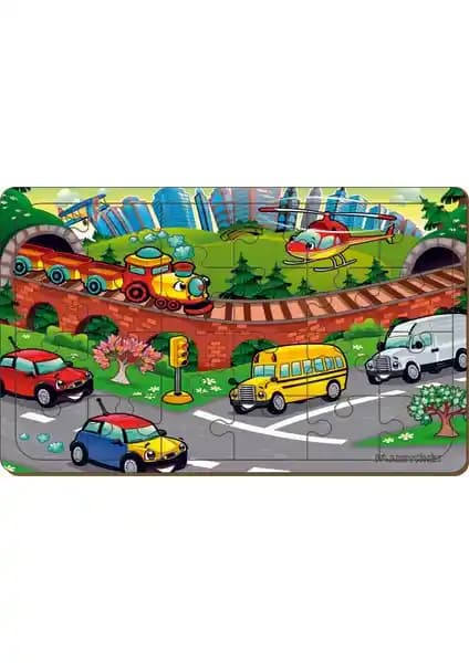 Maketçiniz Taşıtlar 24 Parça Ahşap Puzzle Çocuklar İçin Eğitici ve Eğlenceli Oyuncak