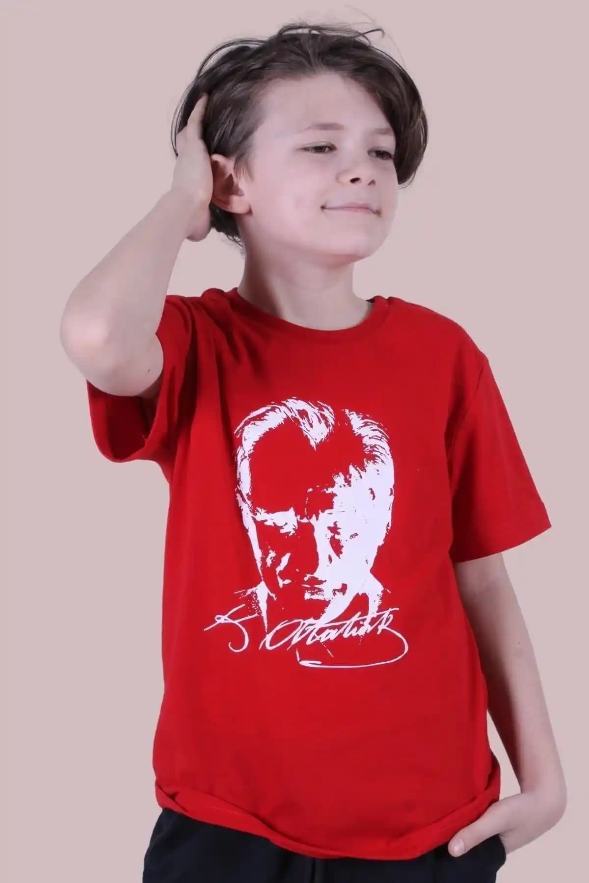 PANİO KİDS Atatürk Baskılı Unisex Pamuklu Tişört Modern Spor ve Günlük Kullanım
