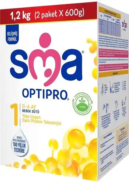 SMA Optipro 1 1200g Bebek Sütü 0-6 Ay için Güvenilir ve Protein Teknolojili Formül
