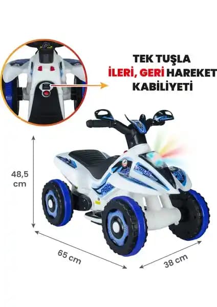 UJ Toys Akülü ATV 6V Safari-Beyaz Polis: Güçlü ve Güvenli Çocuk Oyuncağı