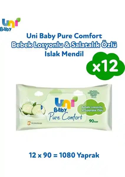 Uni Baby Pure Comfort Bebek Islak Mendil Salatalık Özlü ve Losyonlu, Hassas Ciltler İçin Güvenli Temizlik Ürünü