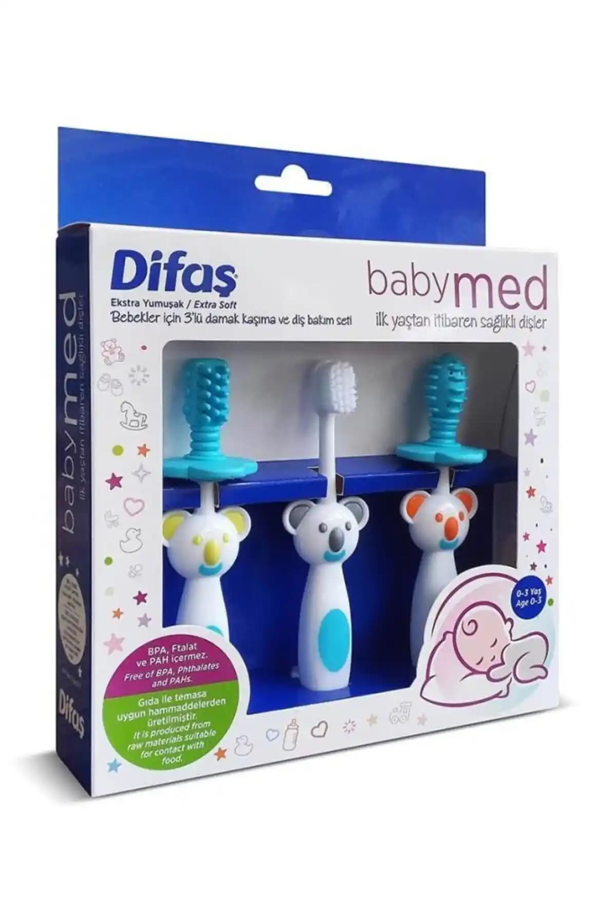 Difaş Babymed 3'lü Damak Kaşıma ve Diş Bakım Seti Pembe Bebekler İçin Hijyen ve Rahatlık