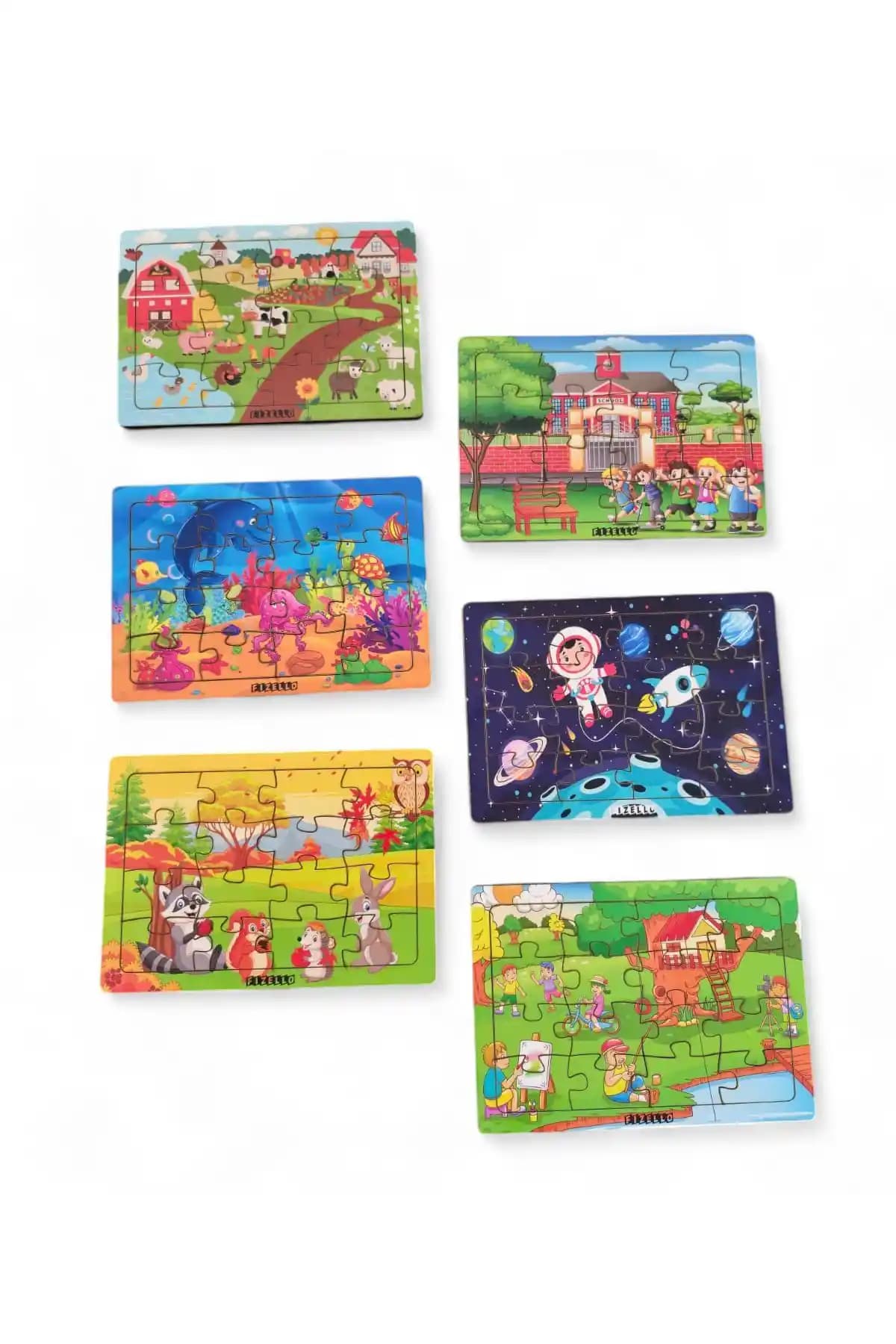 Fizello 6 Adet 16 Parça Ahşap Çocuk Puzzle Seti Gelişimsel ve Eğitici Özellikler