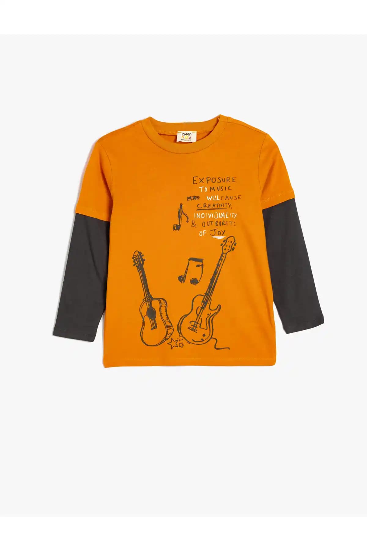 Koton Gitar Baskılı Uzun Kollu Pamuk Tişört Günlük ve Spor Kullanımına Uygun