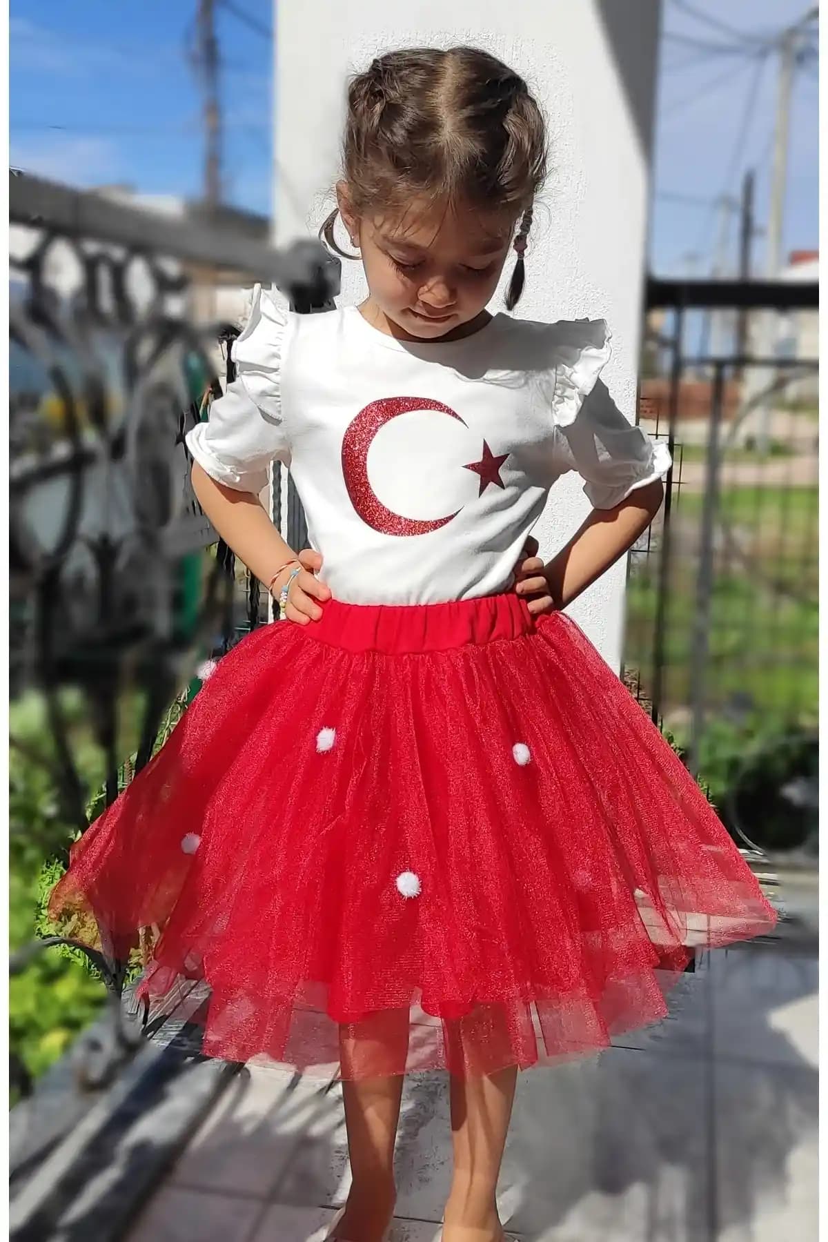 Novy Baby 23 Nisan Türk Bayraklı Fırfırlı Çocuk Tişörtü Şık ve Rahat Tasarım