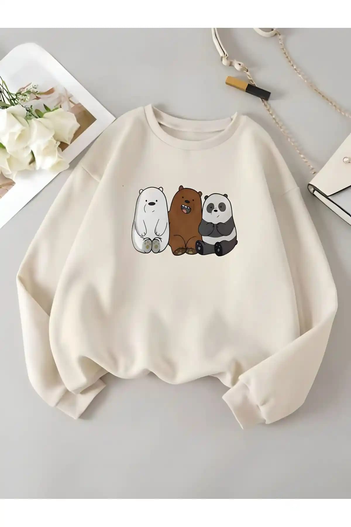 Serays Moda Kafadar Ayılar Baskılı Çocuk Sweatshirtleri Güvenli ve Şık Tasarım