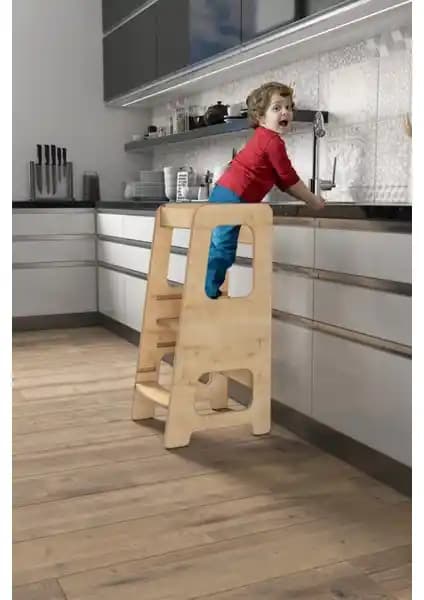 Zeo Wood Design Öğrenme Kulesi Safir Meşe: Güvenli ve Dayanıklı Çocuk Gelişimi Yardımcısı