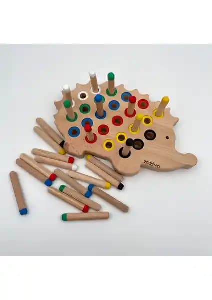 Zoziva Montessori Ahşap Renkli Kirpi Tak Çıkar Oyuncak Güvenli ve Eğitici Tasarım